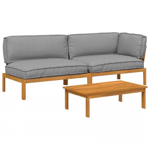 Sofa sæt med puder - 3 dele i massivt akacietræ, creme