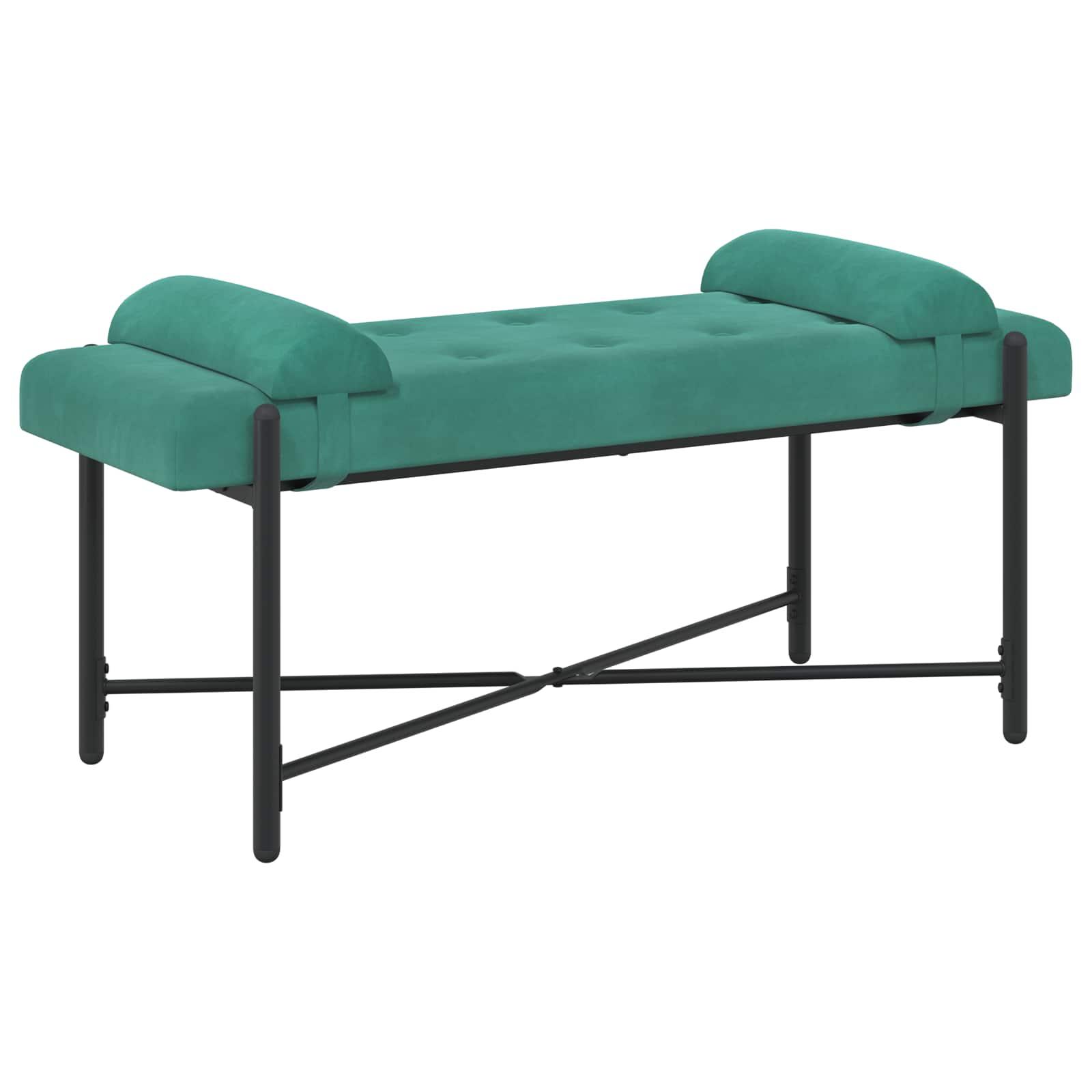 Knappet bænk med puder - turkis velour, 110 × 40 × 46 cm