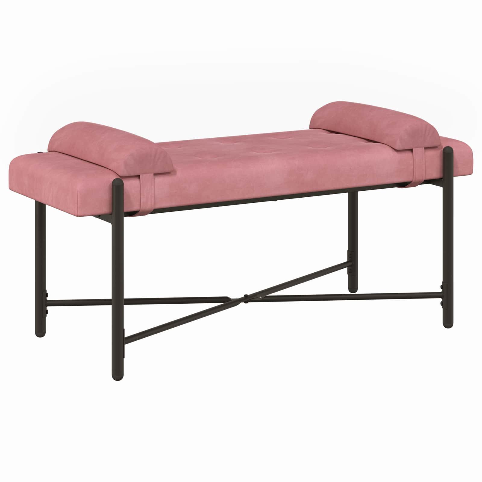 Knappet bænk med puder - velour, lyserød 110 × 40 × 46 cm