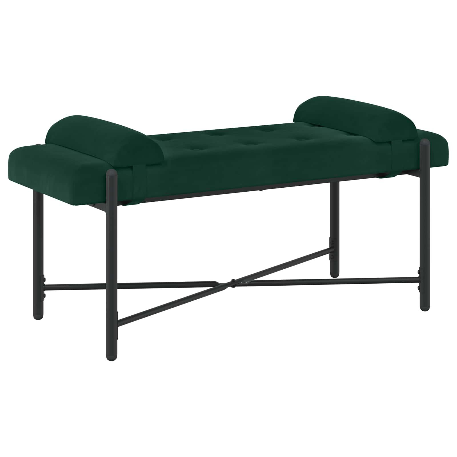 Knappet bænk med puder i velour - mørkegrøn, 110 × 40 × 46 cm