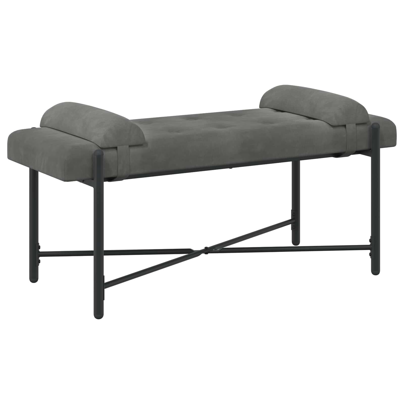 Knappet bænk med puder i velour - mørkegrå, 110 × 40 × 46 cm