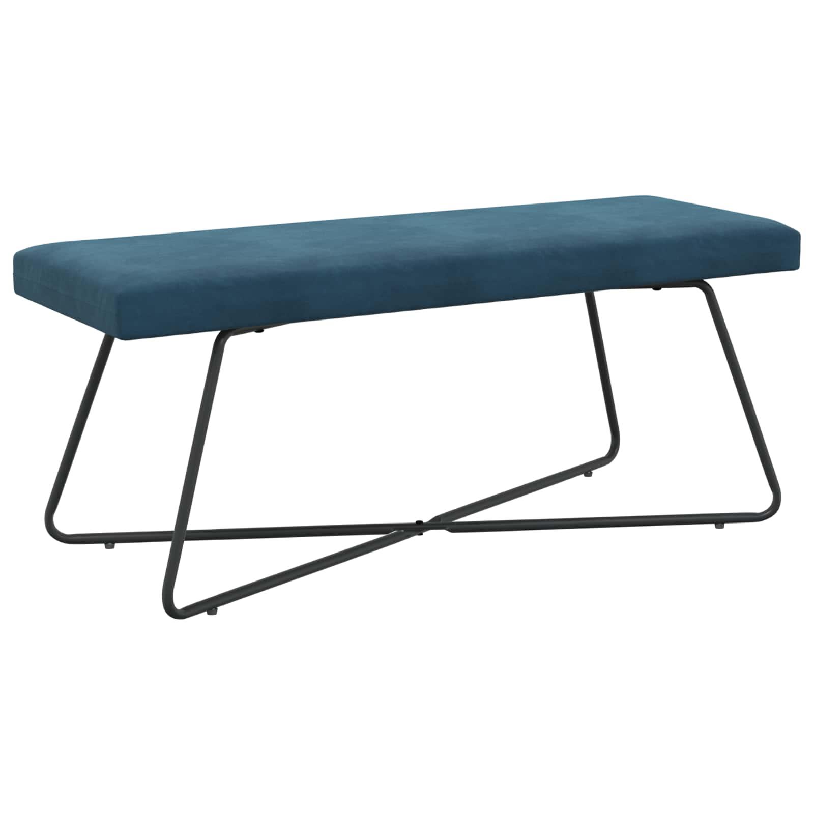 Bænk i velour - ensfarvet blå, 110 × 40 × 45 cm