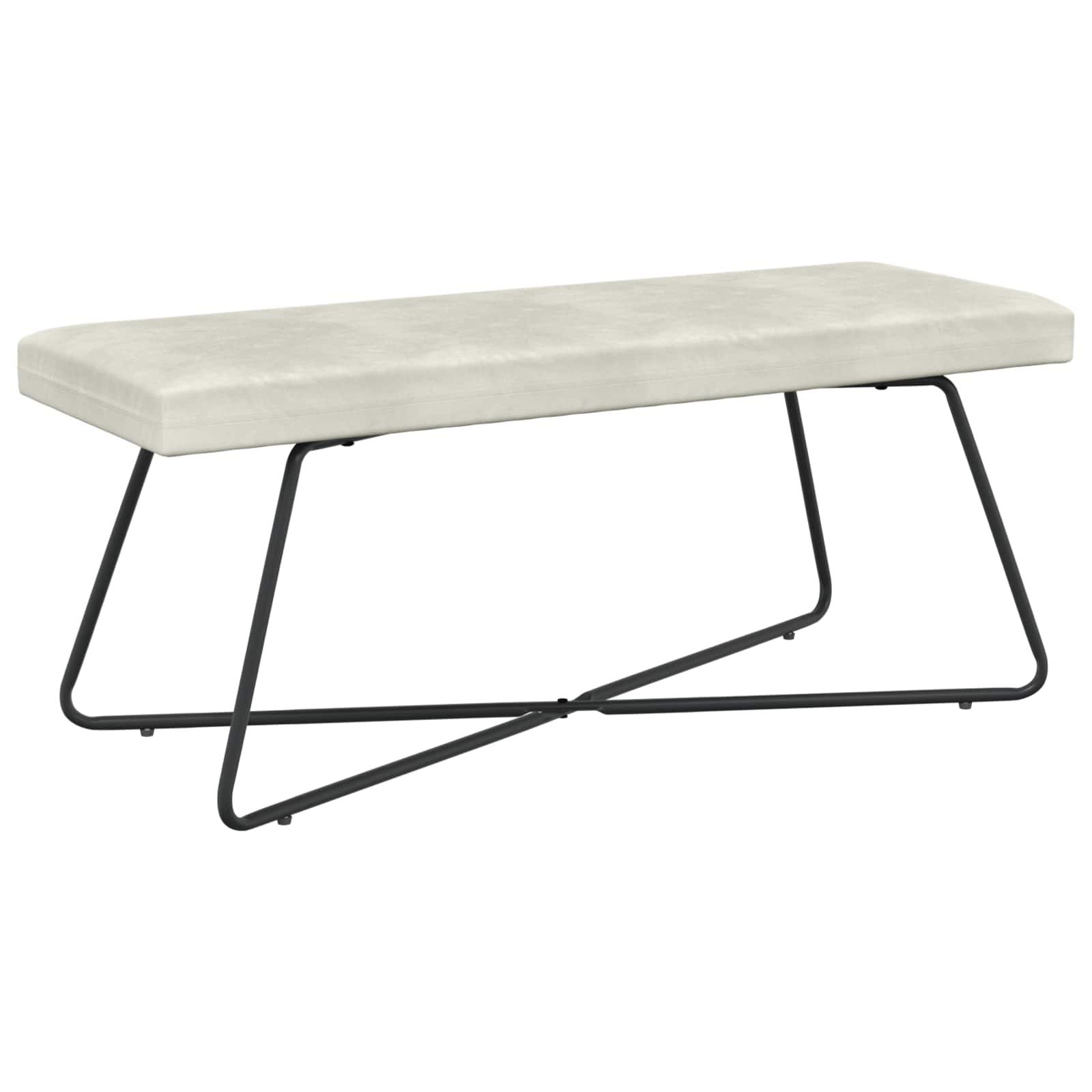 Bænk i velour - cremefarvet, 110 × 40 × 45 cm med krydsben