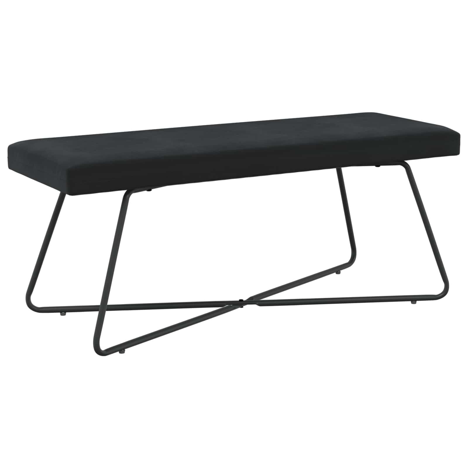 Bænk i velour - sort, 110 × 40 × 45 cm med krydsben