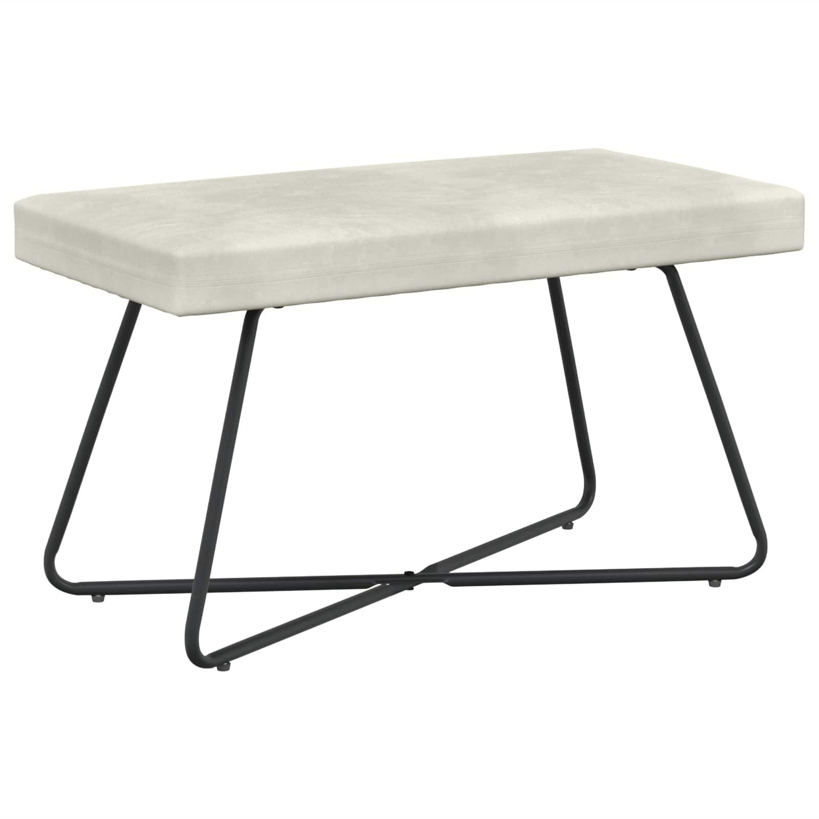 Bænk i velour - cremefarvet 80 × 40 × 45 cm med krydsben