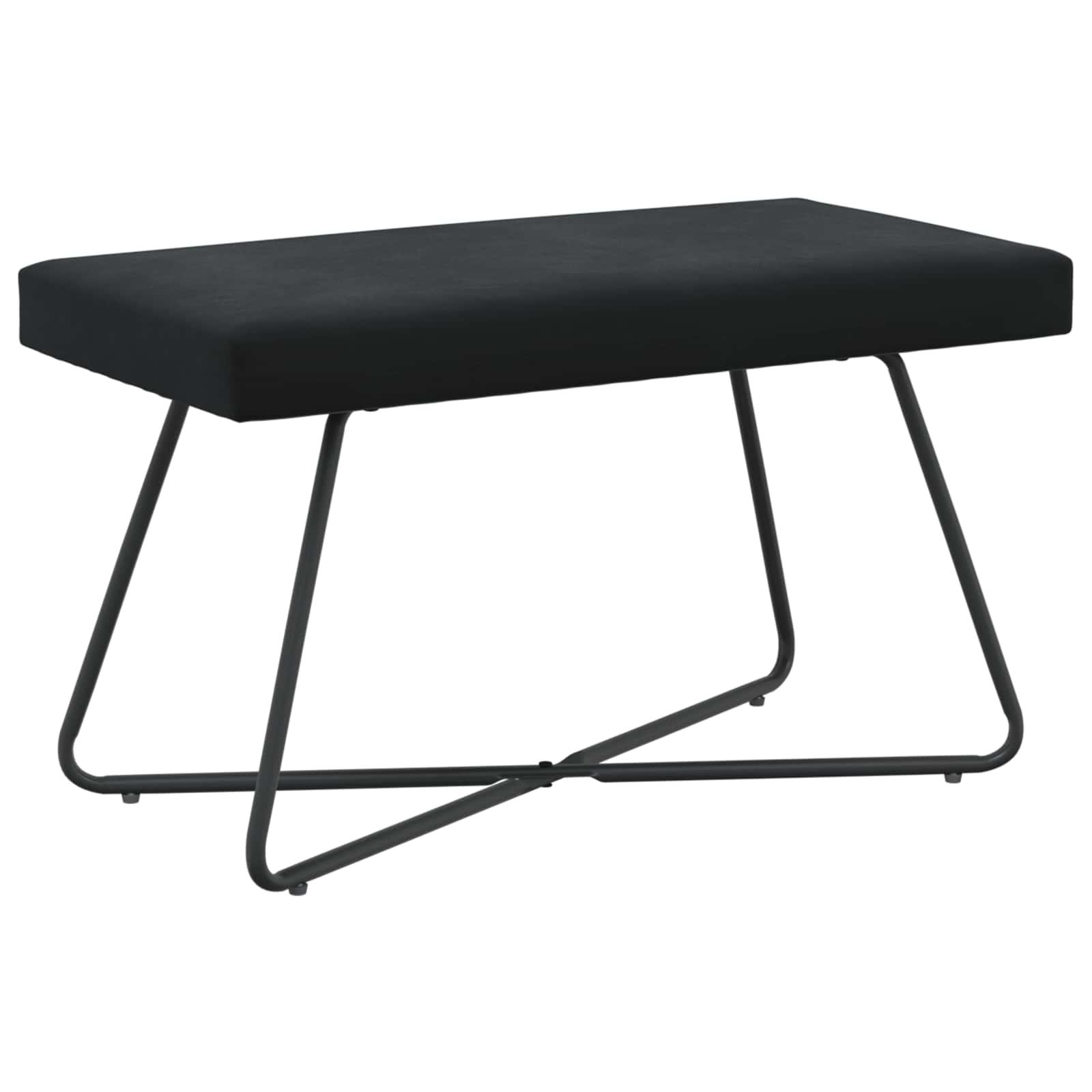 Bænk i velour - sort 80 × 40 × 45 cm med krydsben