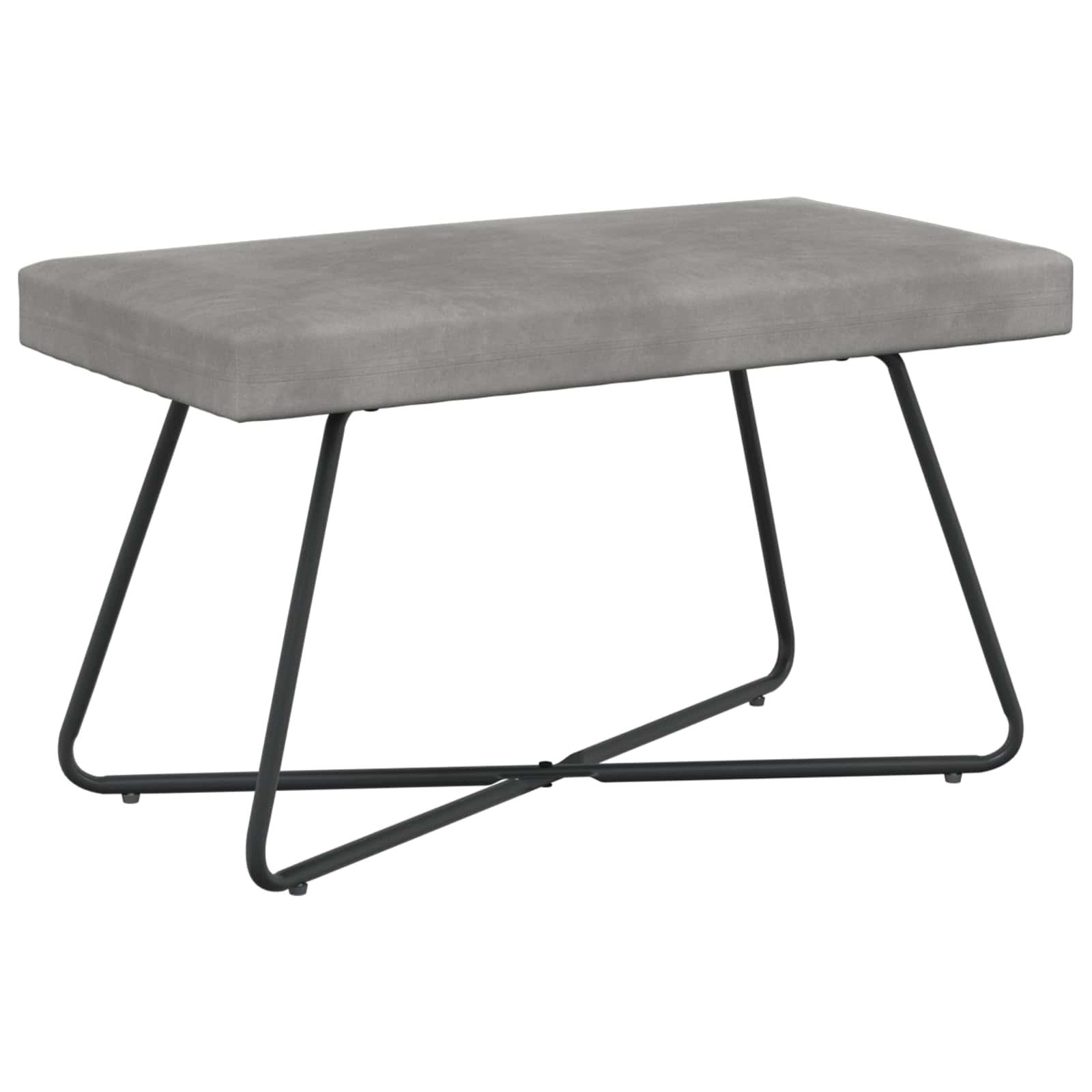 Bænk i velour - lysegrå 80 × 40 × 45 cm med metal krydsben