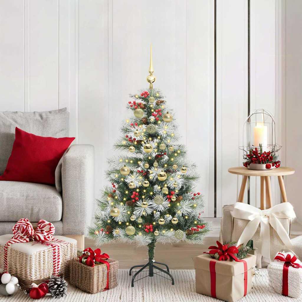 Kunstigt juletræ 120 cm - grøn/hvid med LED-lyskæde, PVC og metal