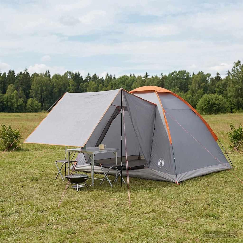 Camping telt - grå/orange 4-personers i polyester og stål