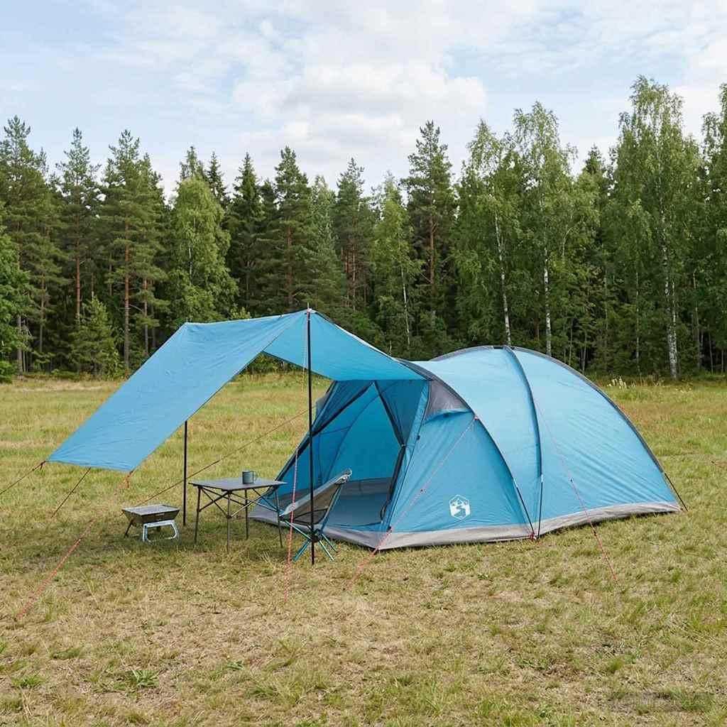 Hyttetelt med tag - blå 6-personers i polyester og stål