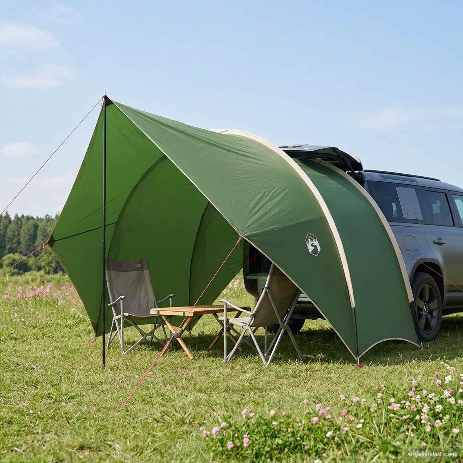 Tailgate awning - vandafvisende campingmarkise, grøn 405 × 280 × 220 cm