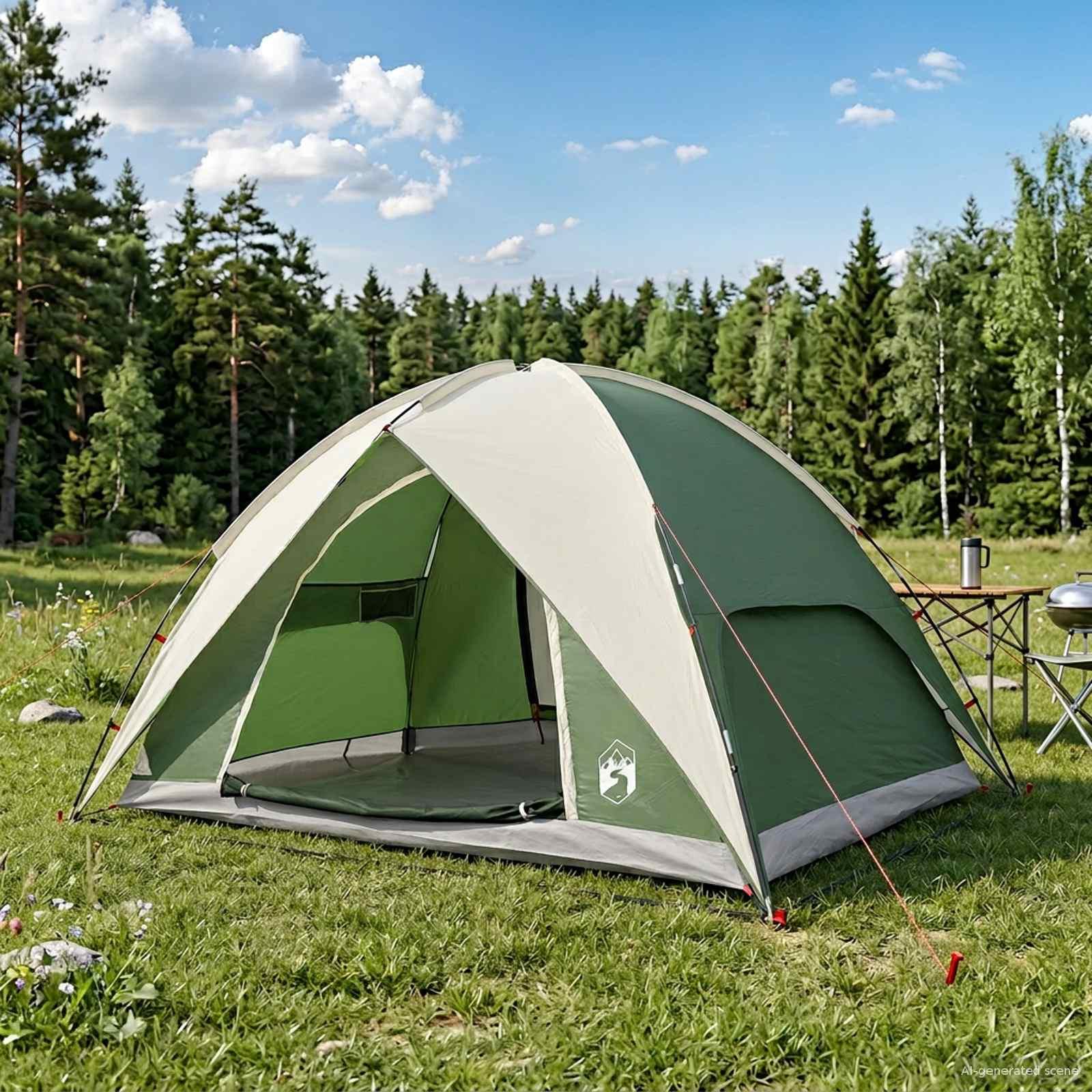 Camping telt med regnslag - kuppeltelt, grøn, 4-personers