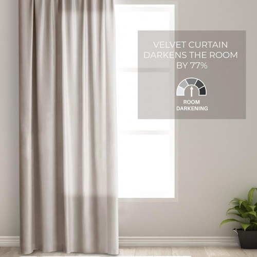 Mørklægningsgardin i velour 140x245 - RESTILO, varm sandbeige med sølvøskner og bindebånd (OUTLET A)
