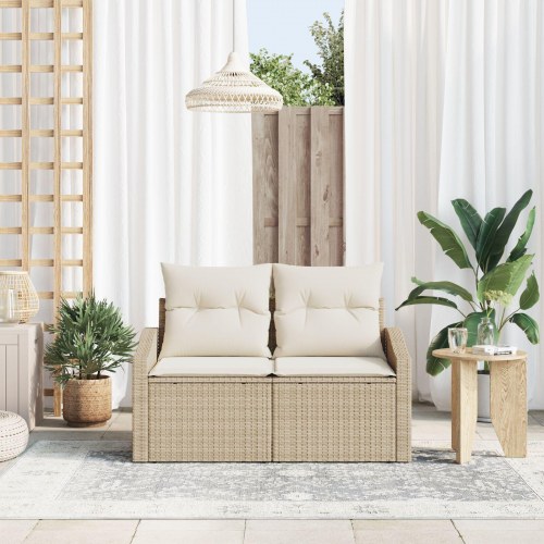2-personers have-sofa med opbevaring og puder Beige Poly Rattan