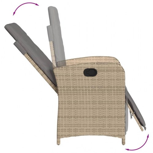 Havestole 2 stk. med lænefunktion og fodstøtte i polyrattan - beige (OUTLET B)