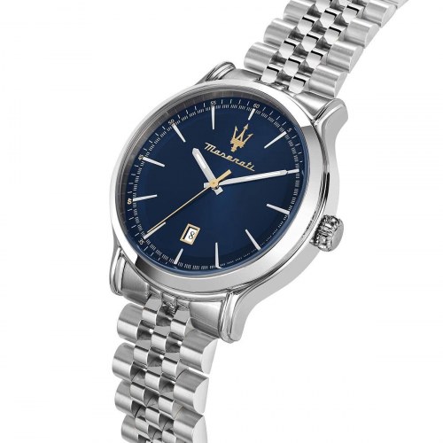 Maserati herreur - sølvfarvet armbåndsur med blå skive, 42 mm (OUTLET C)