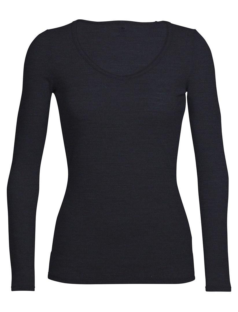 Langærmet T-shirt i merinould med rund hals - dame, sort, str. M (150 g/m²)