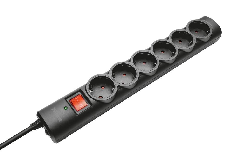 Trust 21059 overspændingsbeskytter - 6 schuko-udtag, 1,8 m - Sort