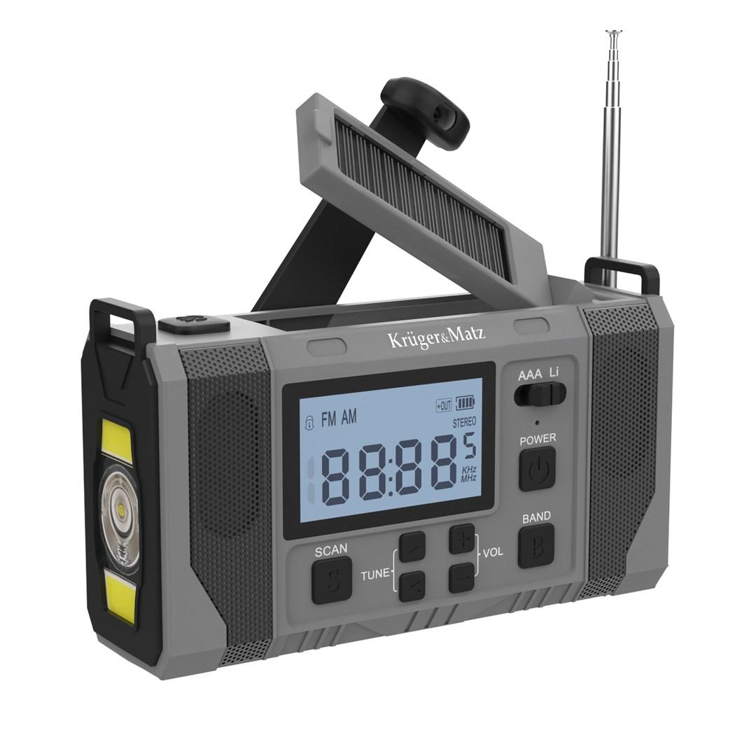 Krüger&Matz KM0838 nødradio med solceller, dynamo, powerbank 10.000 mAh og lygte - FM/AM