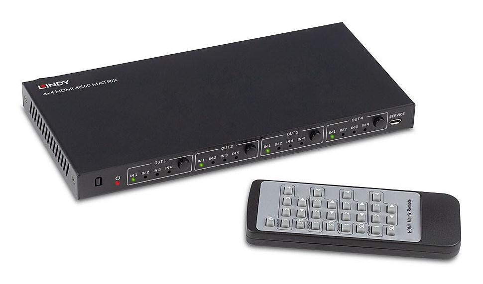 LINDY 4x4 HDMI 4K60 matrix-switch - 4 ind/4 ud, HDMI 2.0