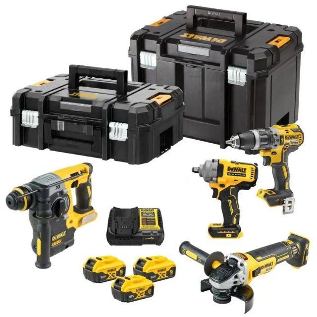 DeWALT DCK428P3T 18V XR kombisæt - bore-/skruemaskine, slagnøgle, borehammer og vinkelsliber