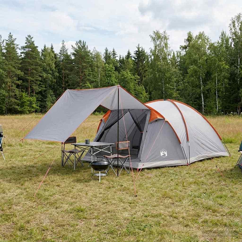 Hyttetelt med tag - grå/orange 6-personers, polyester & stål