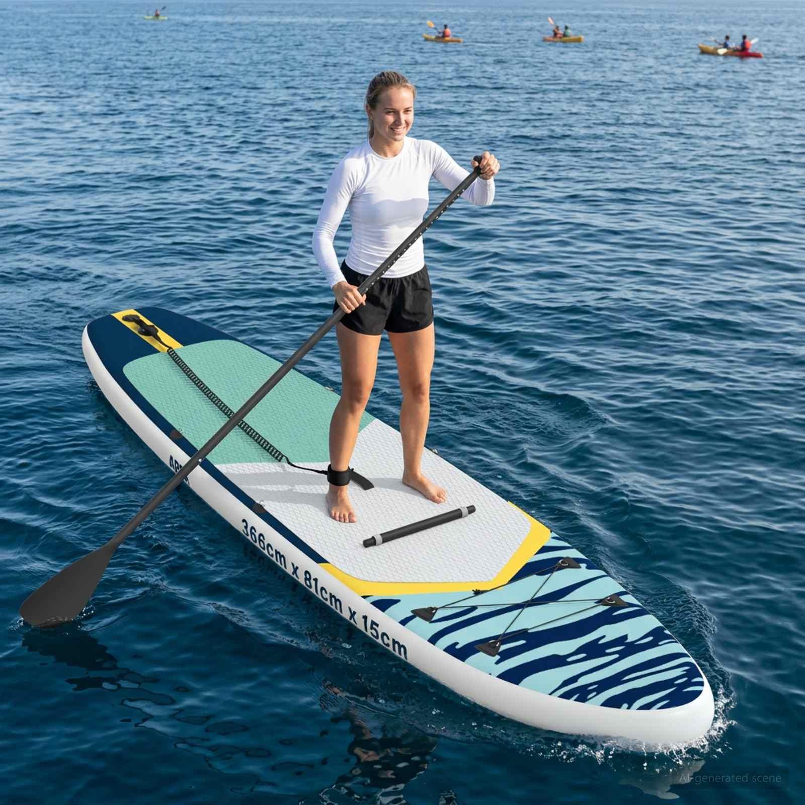 SUP board med sæde 2‑i‑1 APEX 366 × 81 × 15 cm - blå