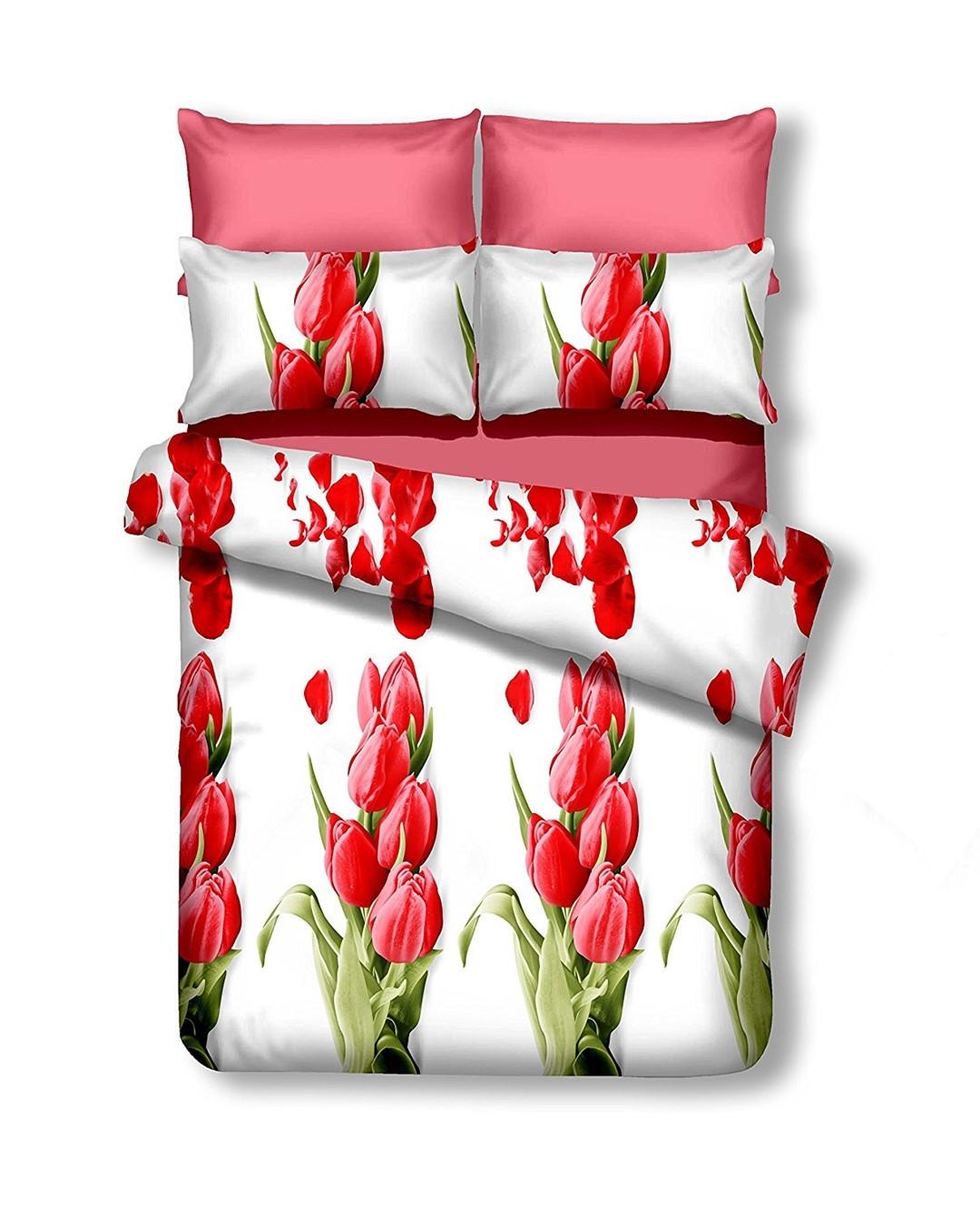 DecoKing Emerald sengetøj 155x220 + 80x80 - rød blomst, lynlås