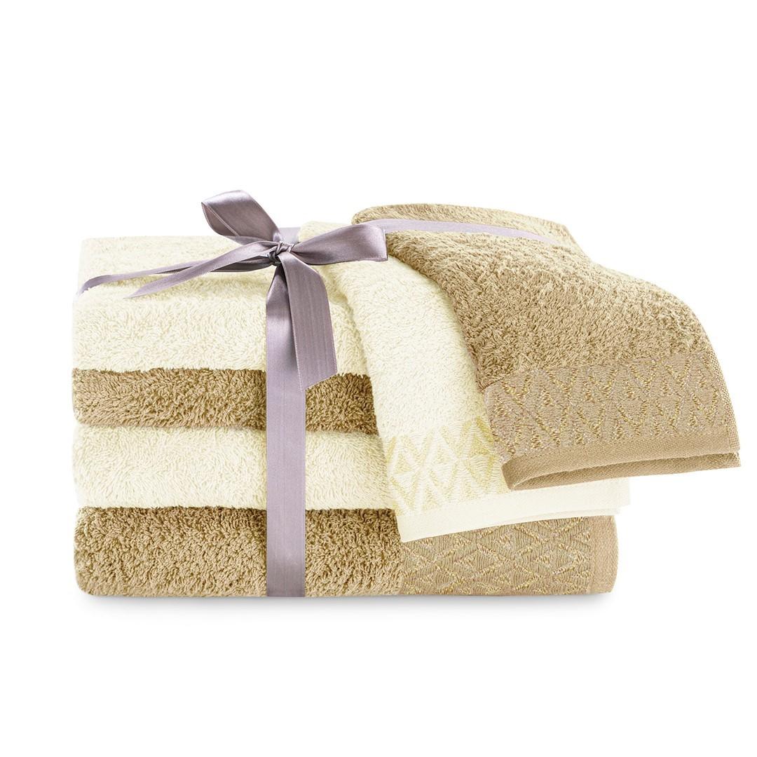 DecoKing Andrea håndklædesæt - cremefarvet/cappuccino/guld, 2×50×90 cm + 2×70×140 cm + 2×30×50 cm, 100 % bomuld