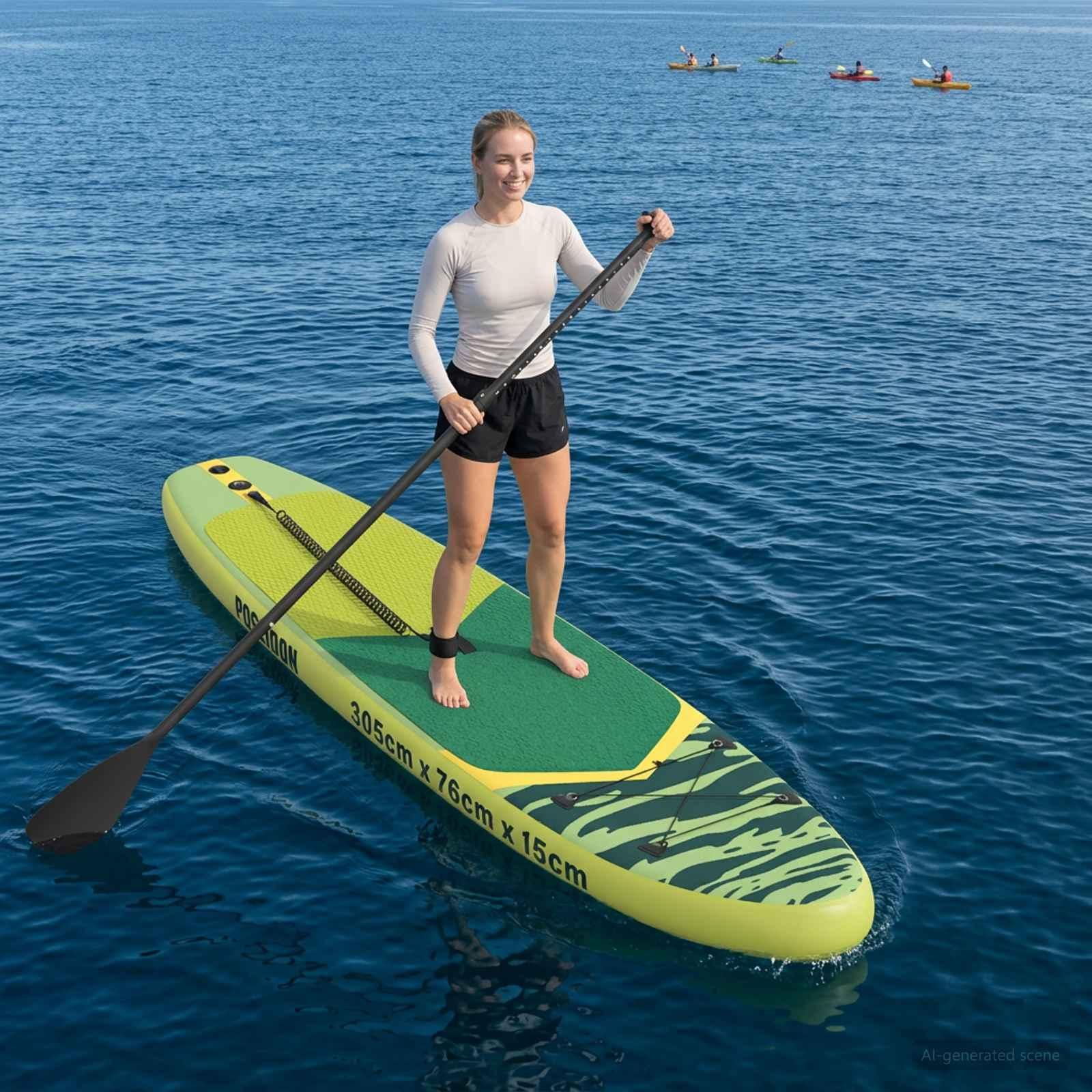 Oppustelig stand up paddleboard - POSEIDON 305 × 76 × 15 cm, grøn