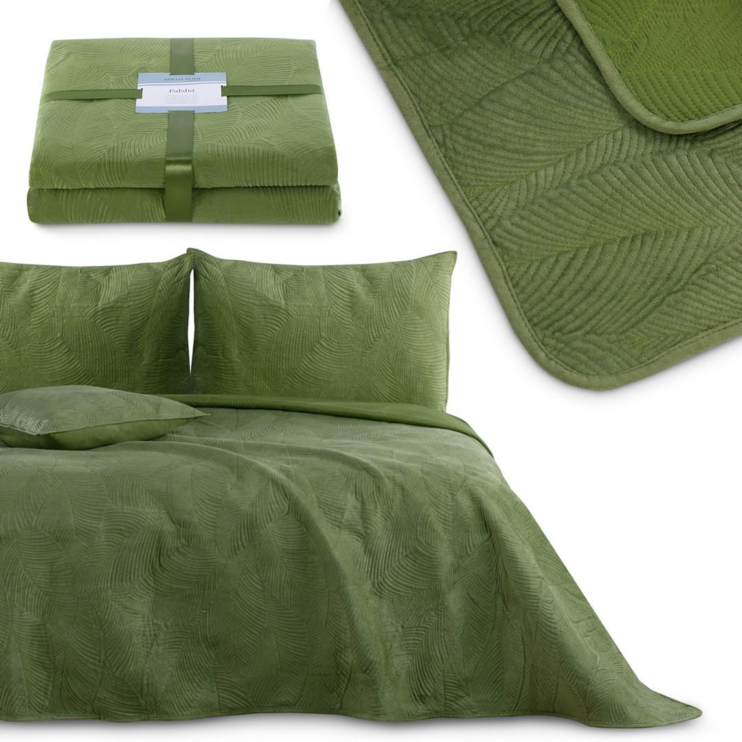 AmeliaHome PALSHA sengetæppe 220×240 cm - grøn fløjl/polyester, moderne