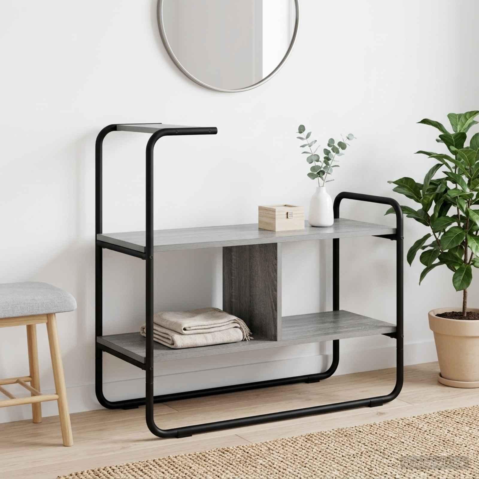 Konsolbord i grå sonoma - 80 × 35 × 75 cm, konstrueret træ og stål