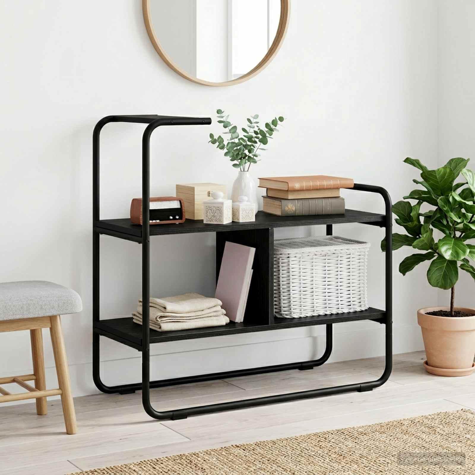 Konsolbord i sort eg - 80 × 35 × 75 cm med hylder