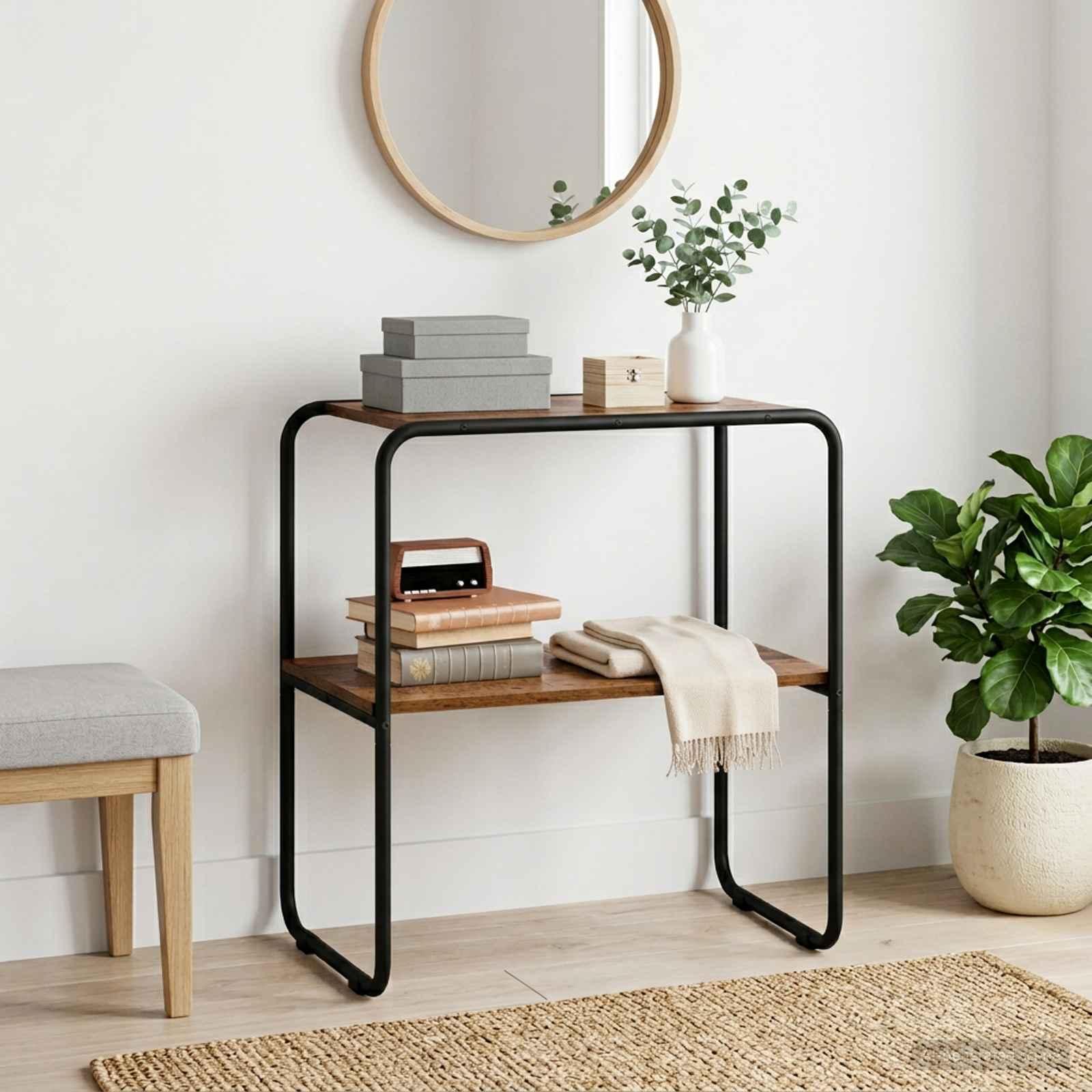 Konsolbord i gammelt trælook 60 × 42,5 × 70 cm - konstrueret træ og stål
