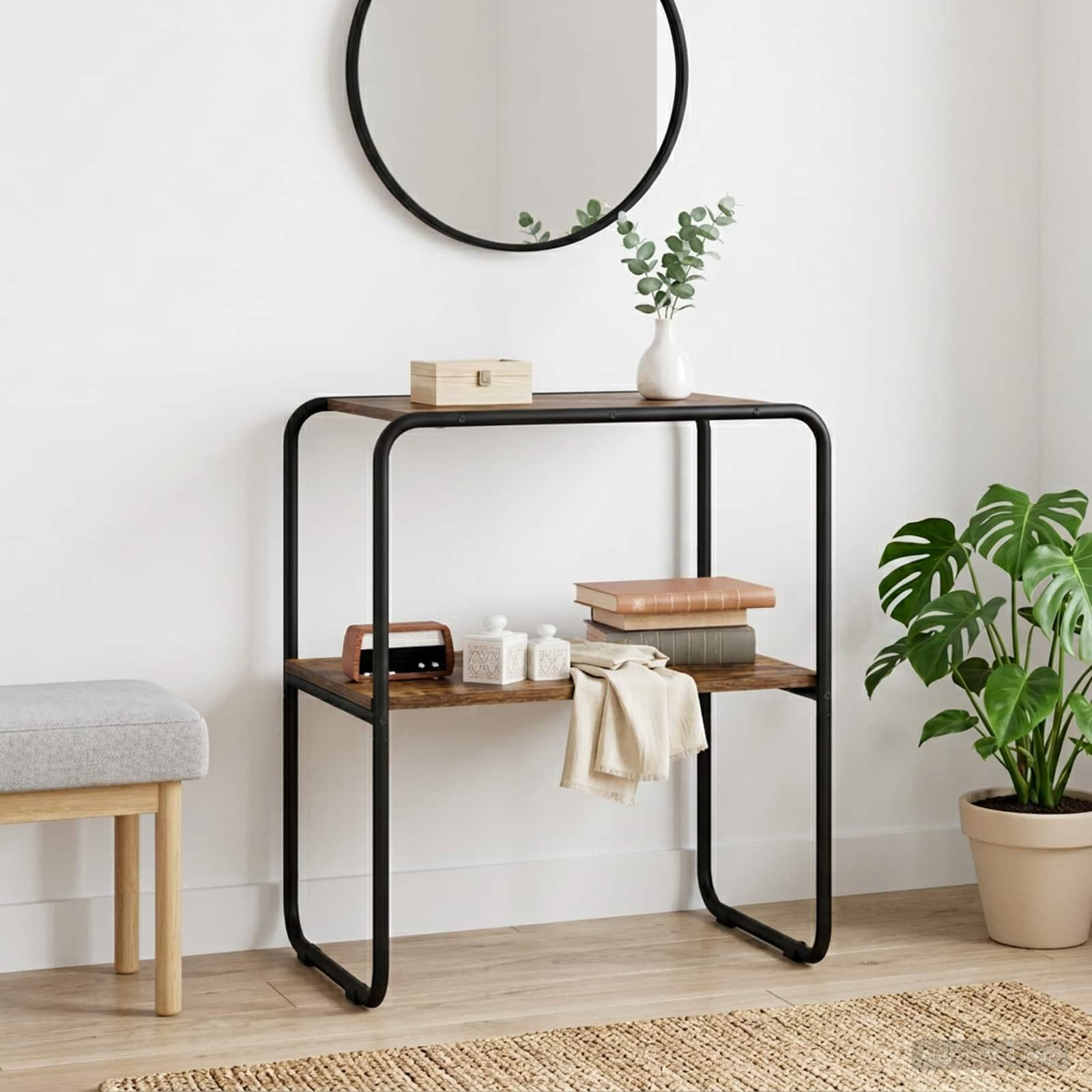 Konsolbord i røget eg 60 × 42,5 × 70 cm - konstrueret træ og stålramme