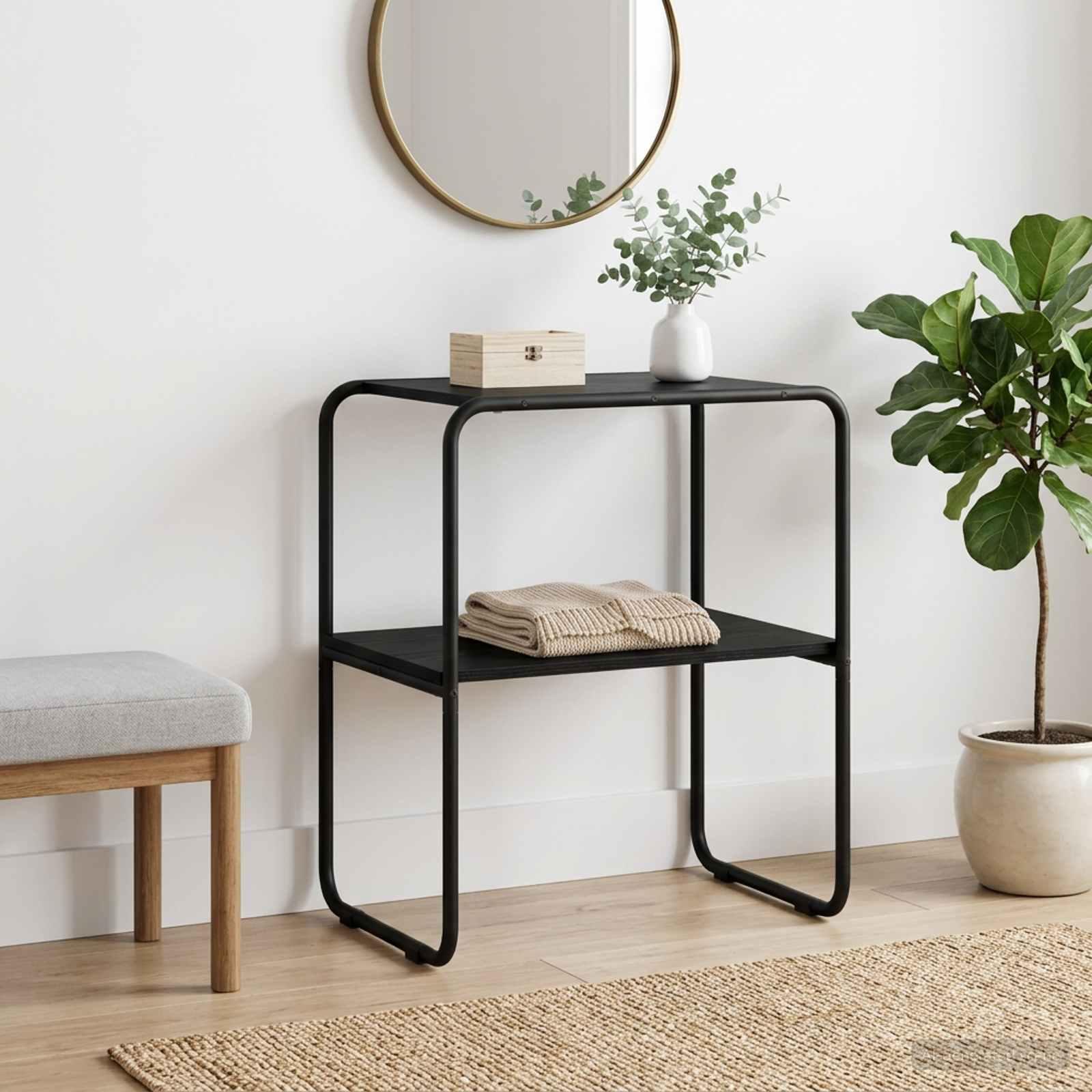 Konsolbord i sort eg 60 × 42,5 × 70 cm - konstrueret træ og stål