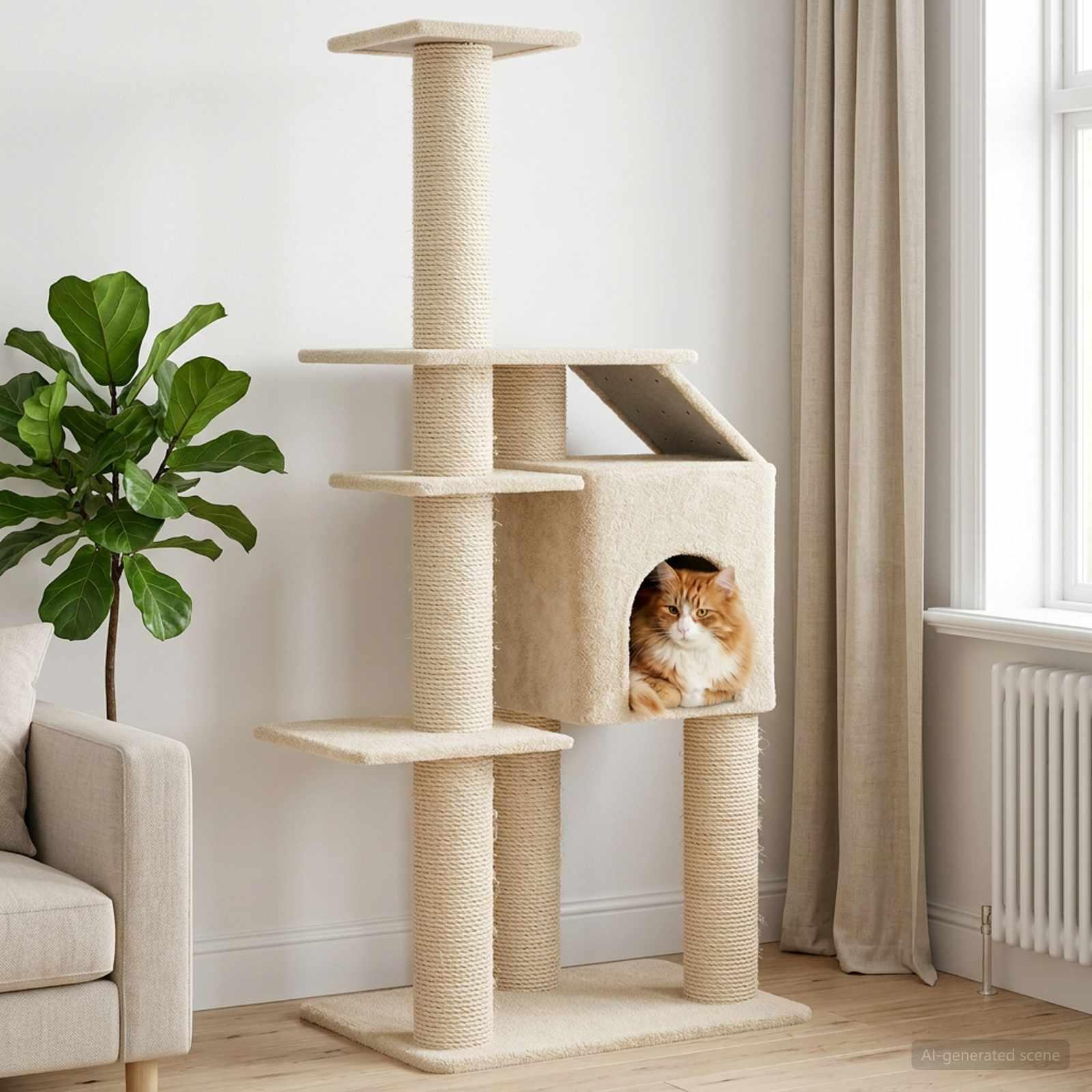 Kattetræ med sisal klatreposter - cremefarvet 183 cm