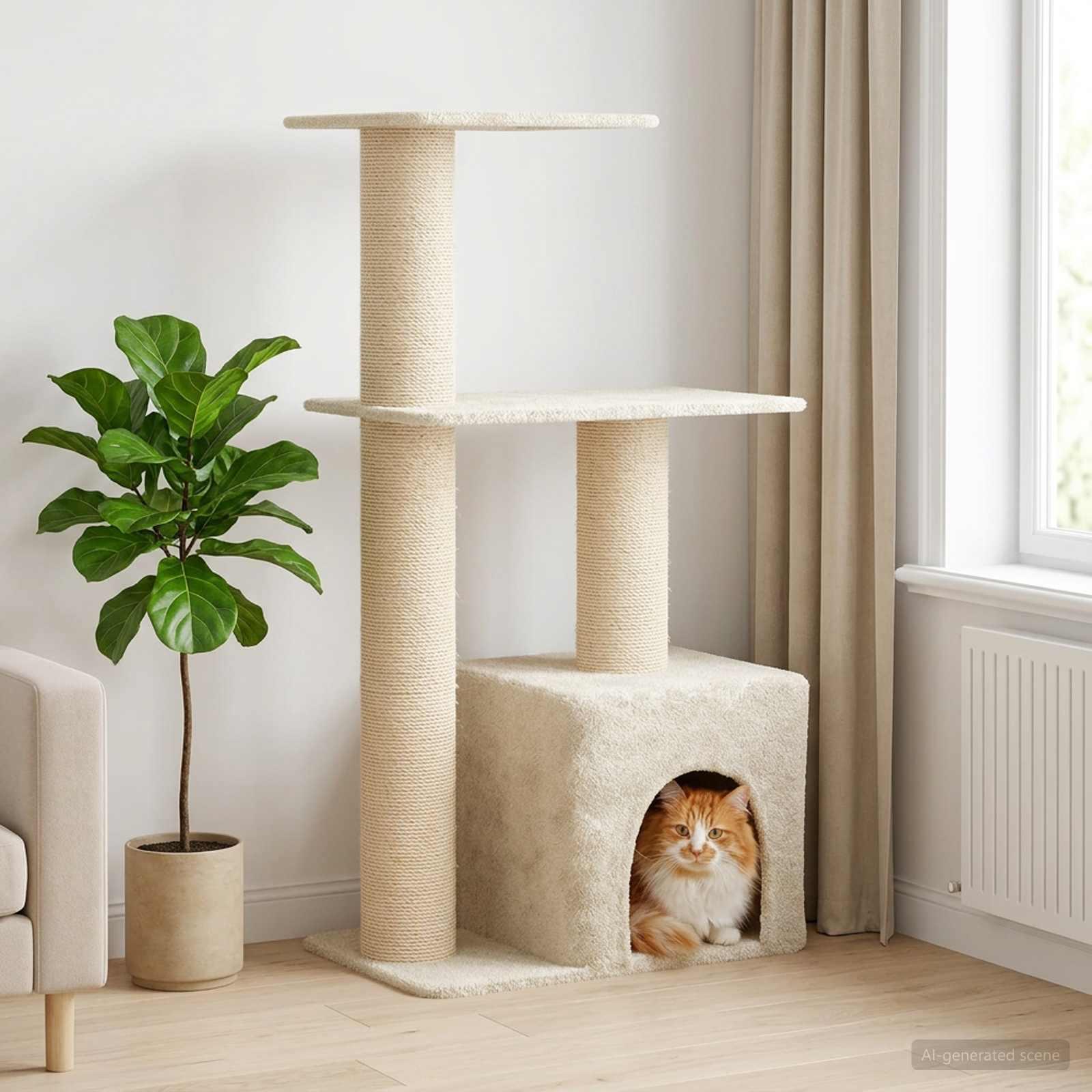 Kattetræ med sisal klatreposter - cremefarvet, 133 cm