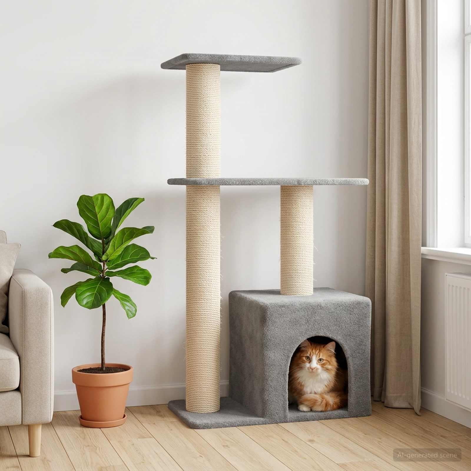Kattetræ med sisal klatreposter - lysegrå, 133 cm