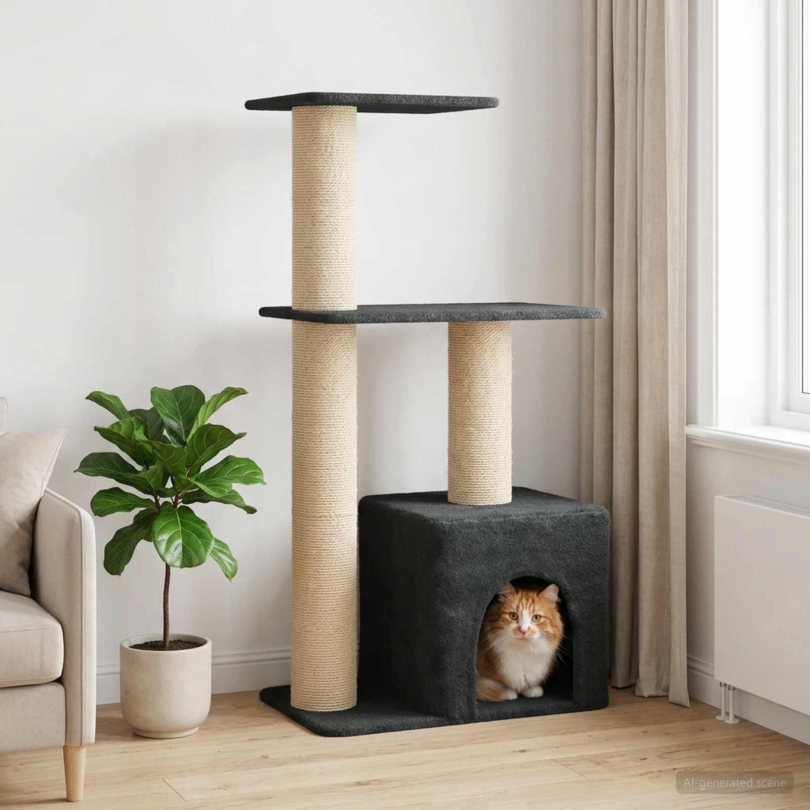 Kattetræ med sisal klatreposter - mørkegrå, 133 cm