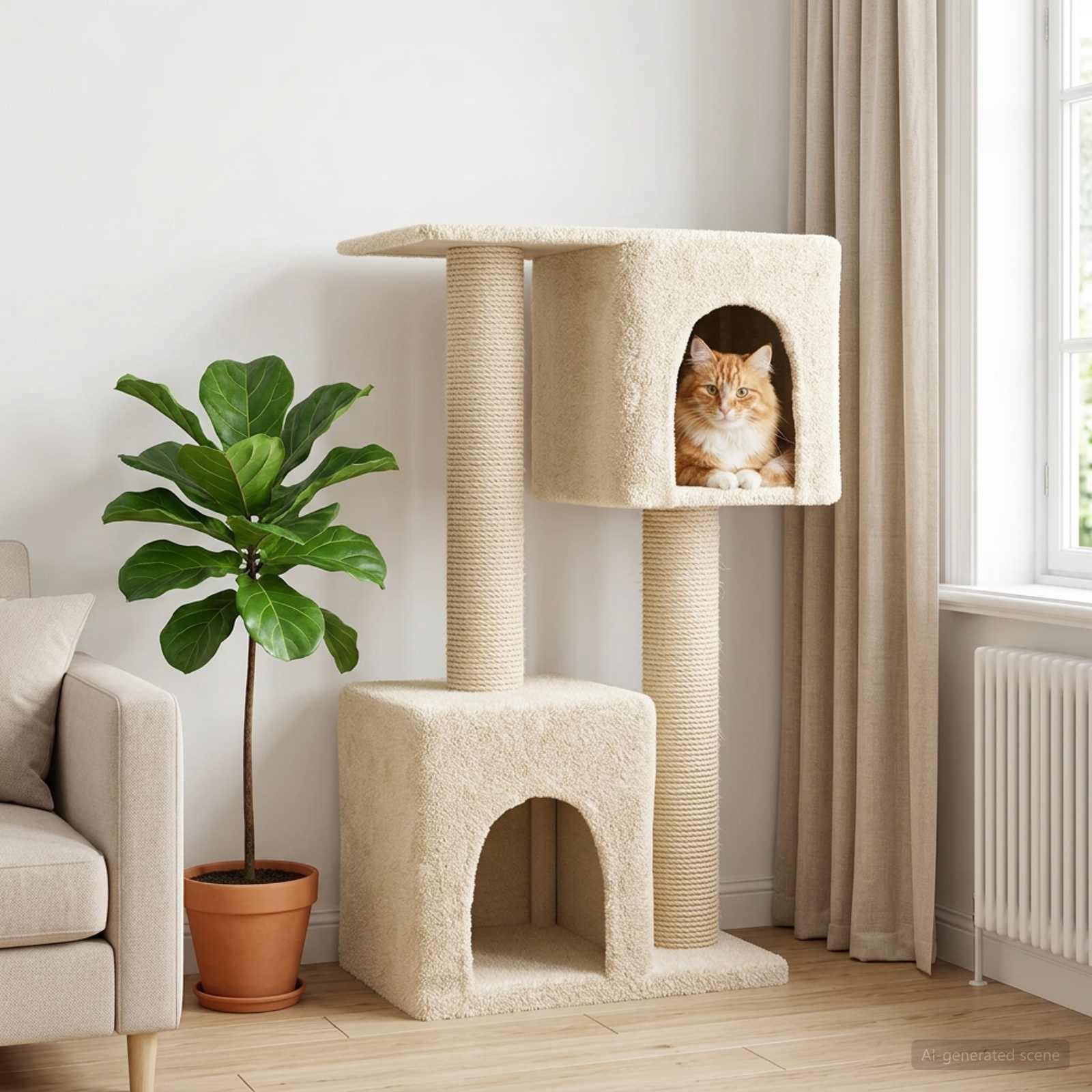 Kattetræ med sisal klatreposter - cremefarvet 114 cm
