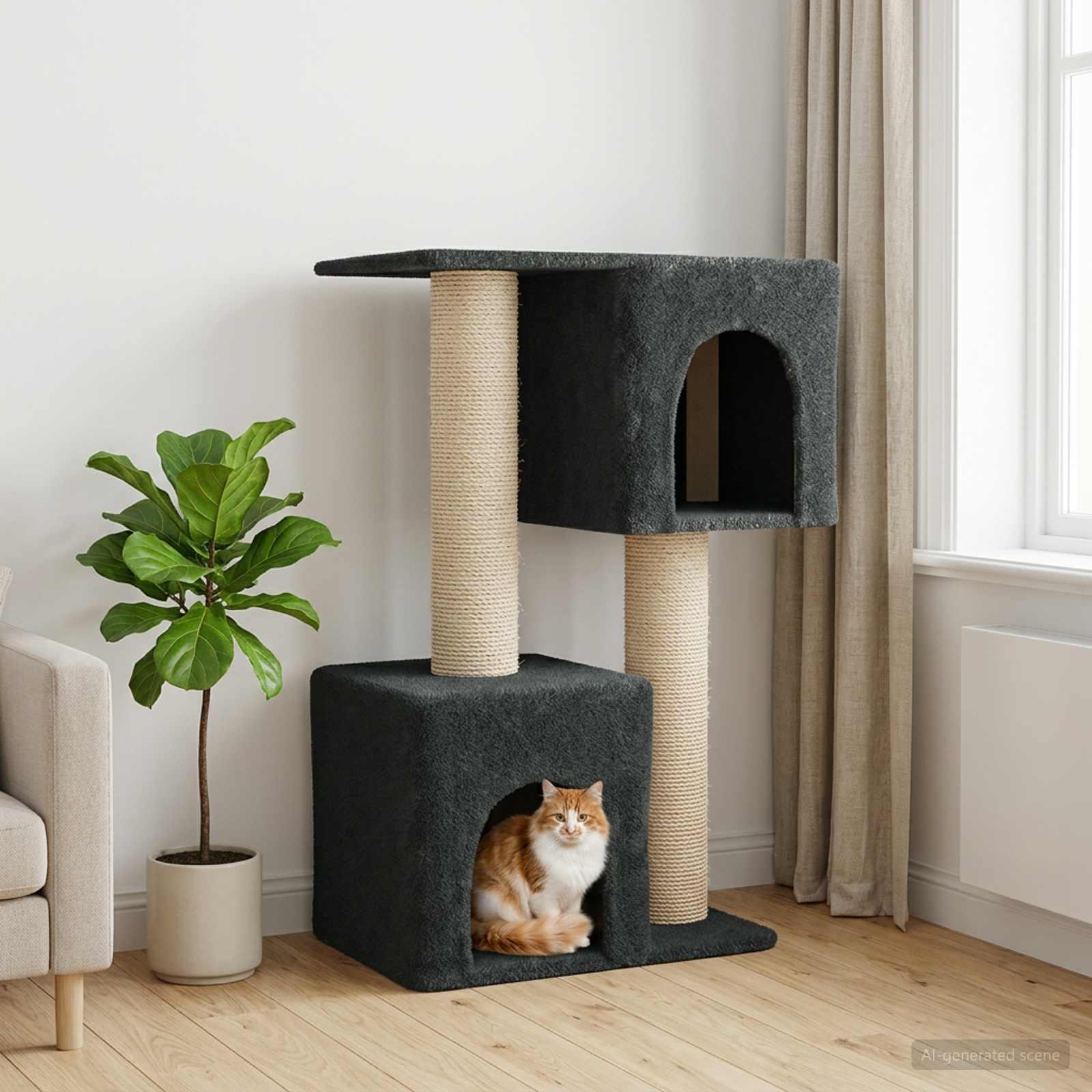 Kattetræ med sisal klatreposter - mørkegrå, 114 cm