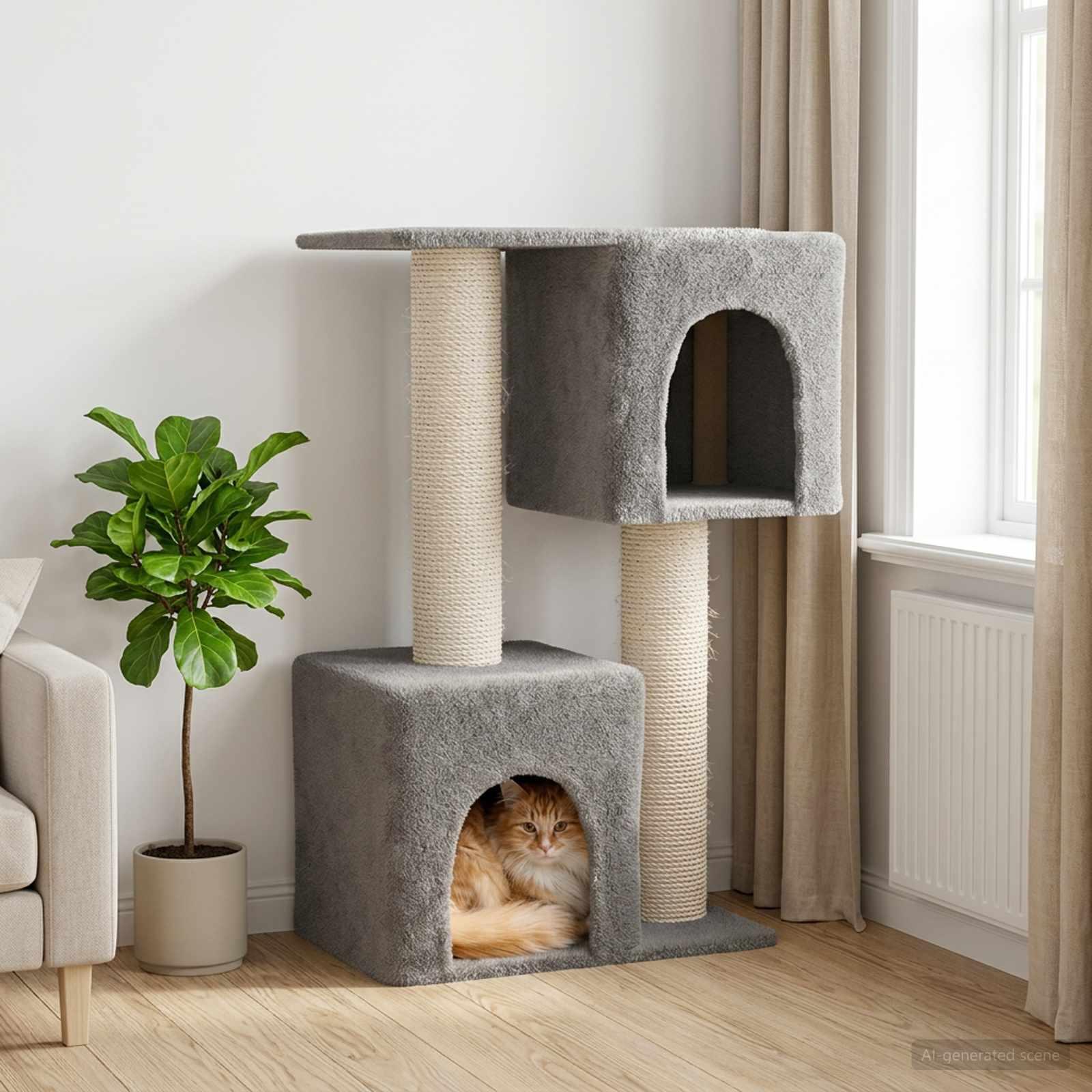 Kattetræ med sisal kløeposter - lysegrå 114 cm