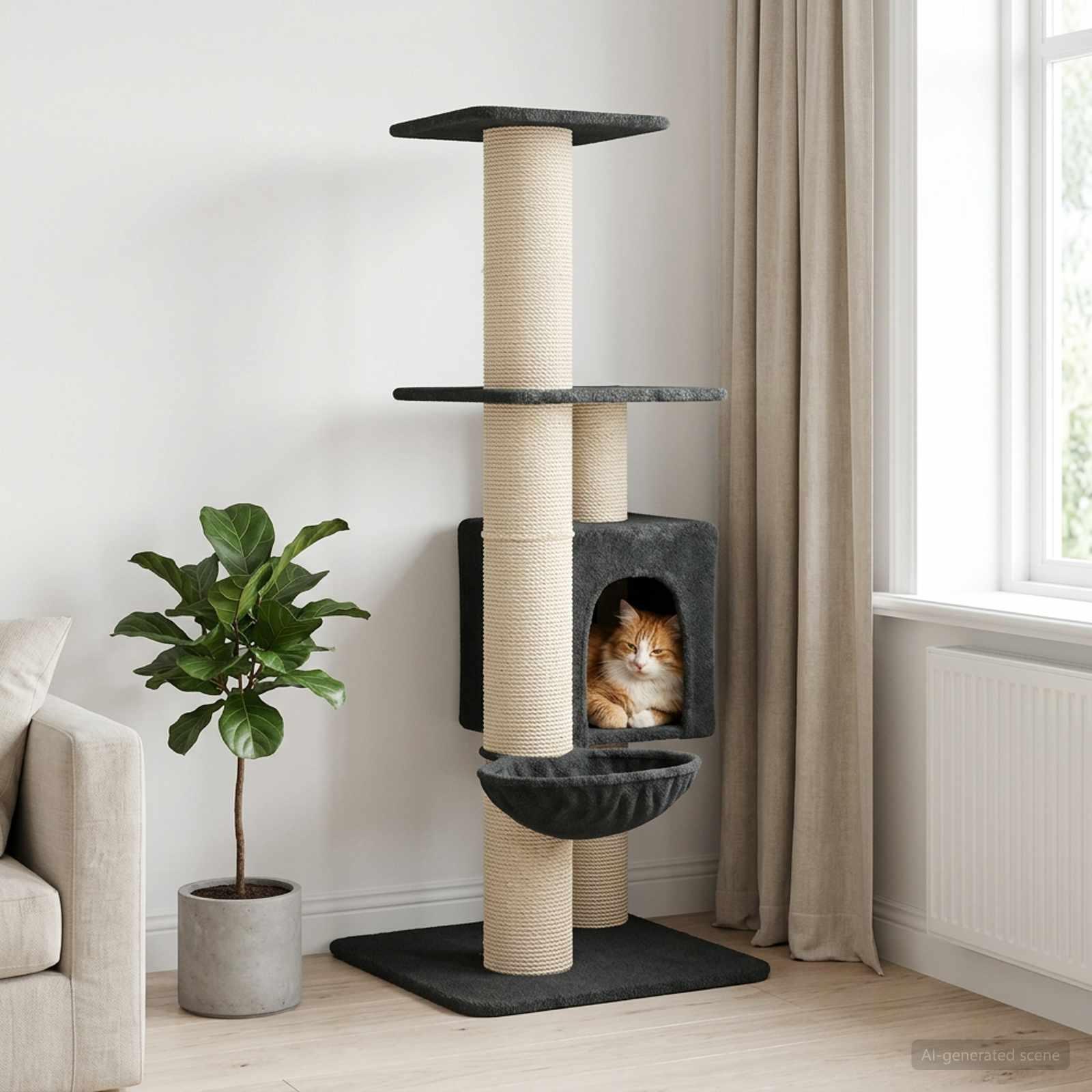 Kattetræ med sisal klatreposter - mørkegrå, 137 cm