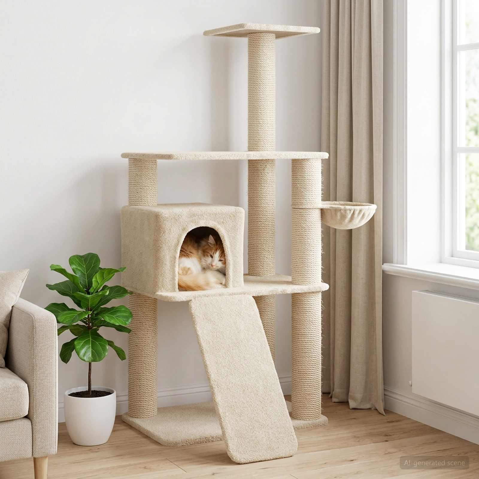 Kattetræ med sisal klatreposter - cremefarvet, 173 cm