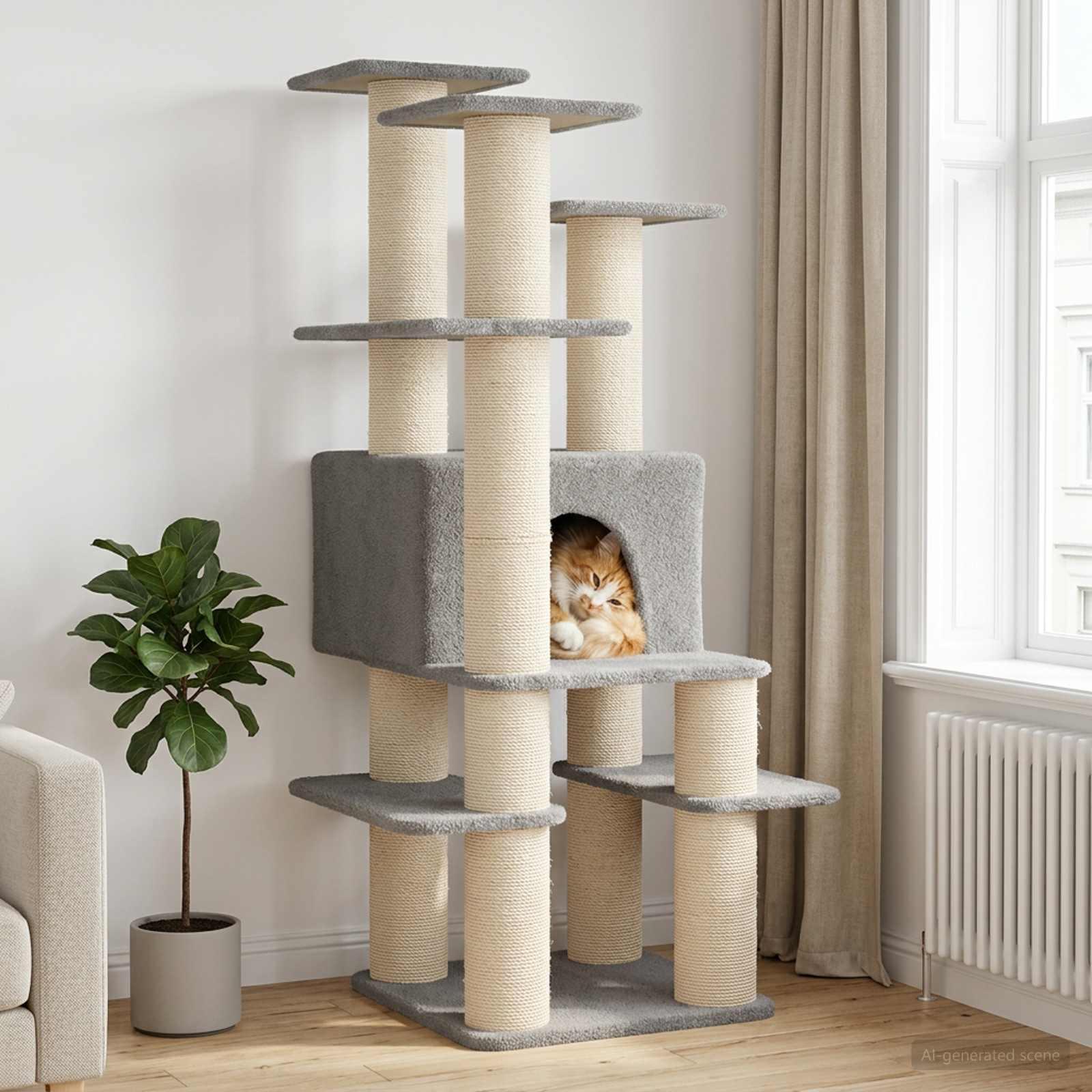Kattetræ med sisal klatreposter - lysegrå 161 cm