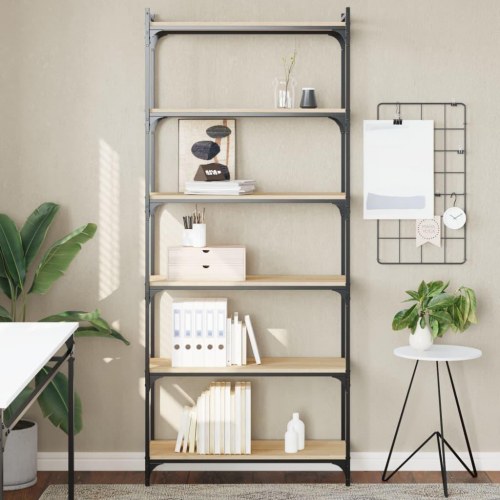 Bogreol med 6 hylder - 80×30×188 cm, konstrueret træ i sonoma-eg