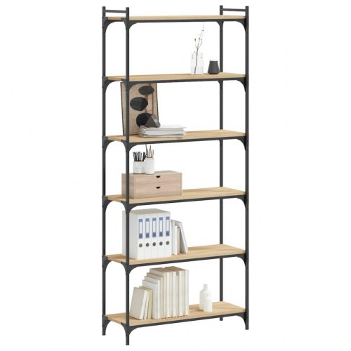 Bogreol med 6 hylder - 80×30×188 cm, konstrueret træ i sonoma-eg