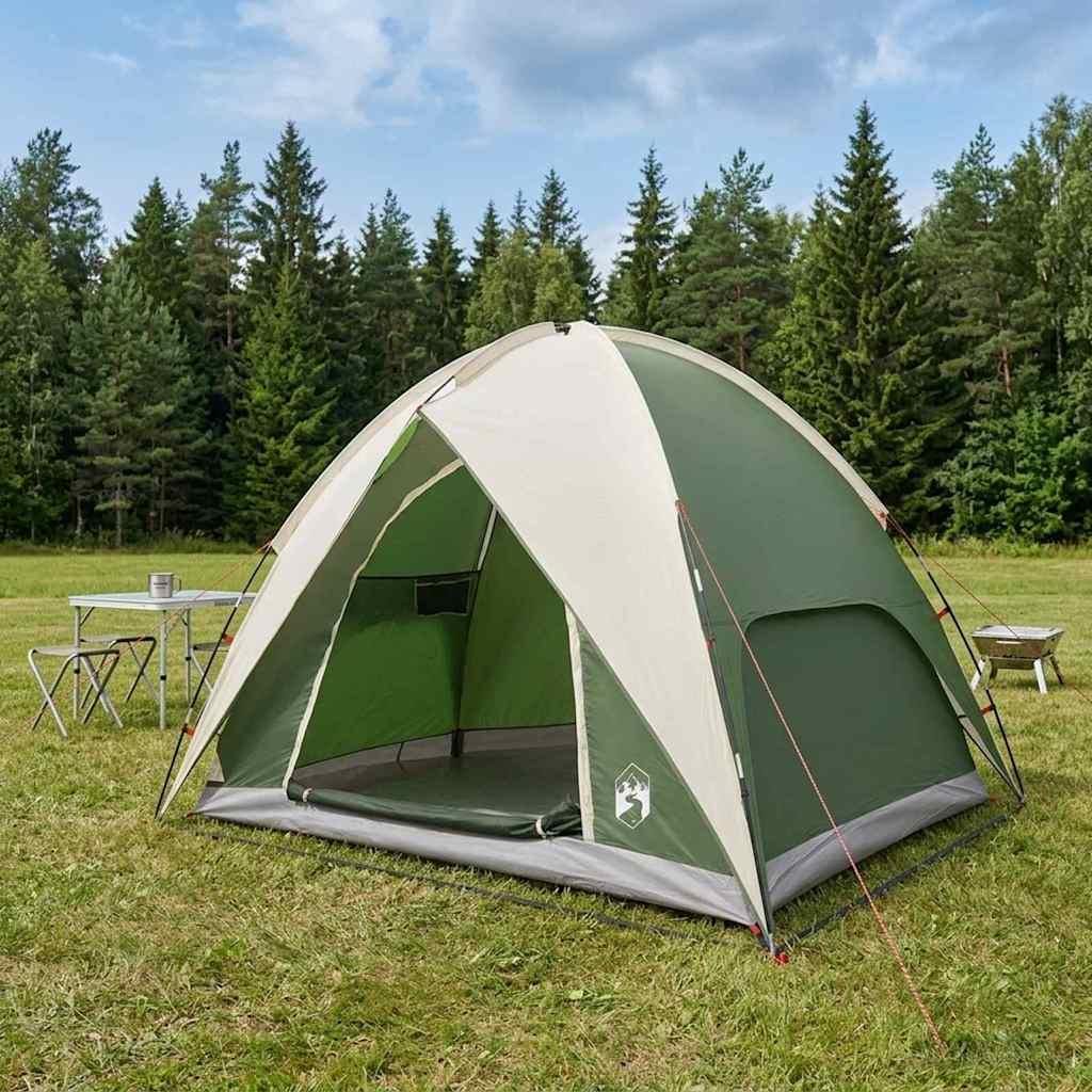 Camping telt med regnslag - vandafvisende kuppeltelt 245 × 245 × 149 cm, grøn (4 personer)
