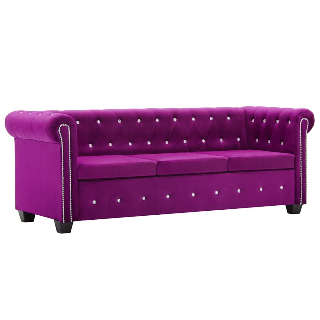 3-personers chesterfieldsofa fløjlsbeklædning 199 x 75 x 72 cm lilla